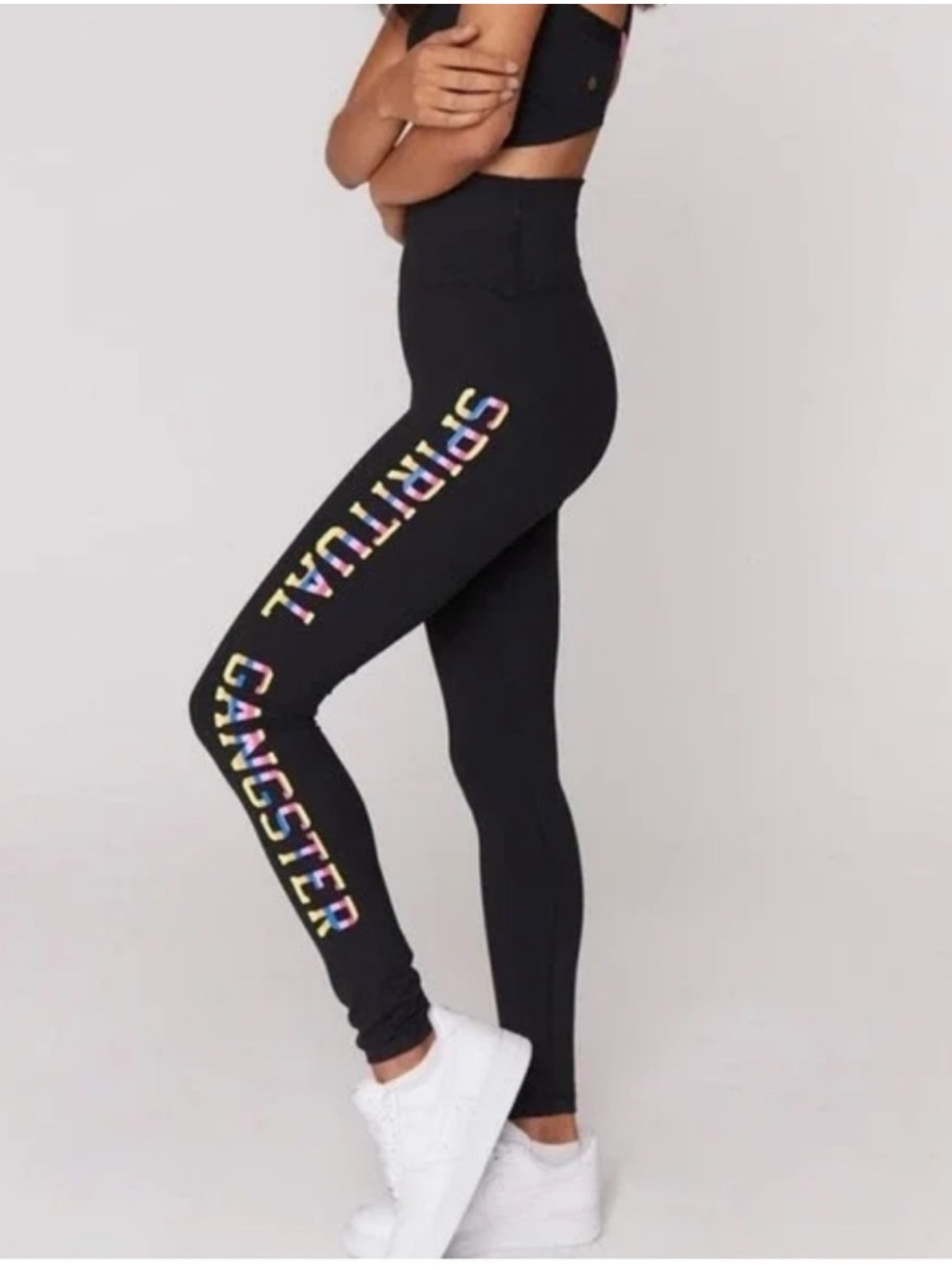 Spiritual Gangster Black Leggings with Rainbow Side Logo